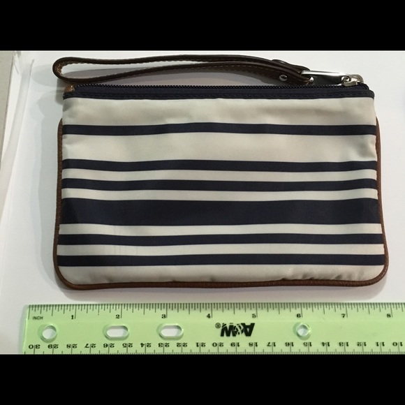 New Ralph Lauren Navy Stripe/Leather Makeup Bag - Picture 2 of 3